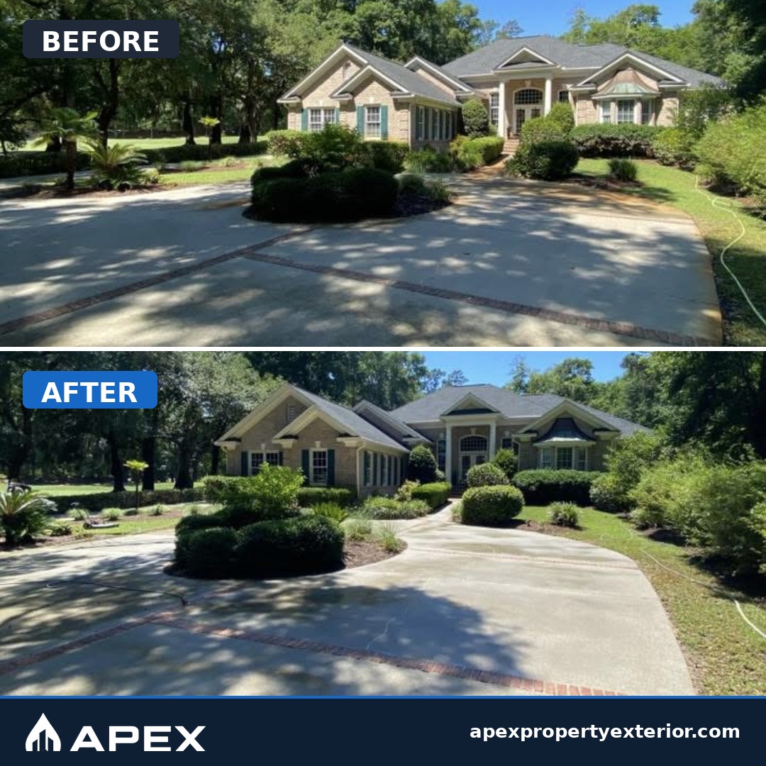 Before and after: front driveway pressure washing